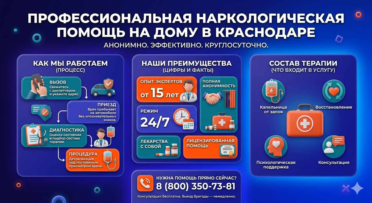 Инфографика о принципах лечения алкоголизма на дому в Орехове: этапы вызова нарколога, преимущества анонимной детоксикации и состав медицинской помощи.